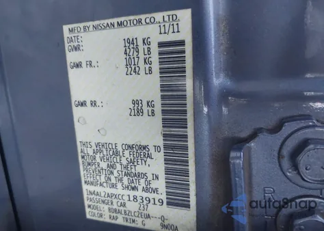 2012 Nissan Altima S from USA, damaged, VIN 1N4AL2APXCC183919